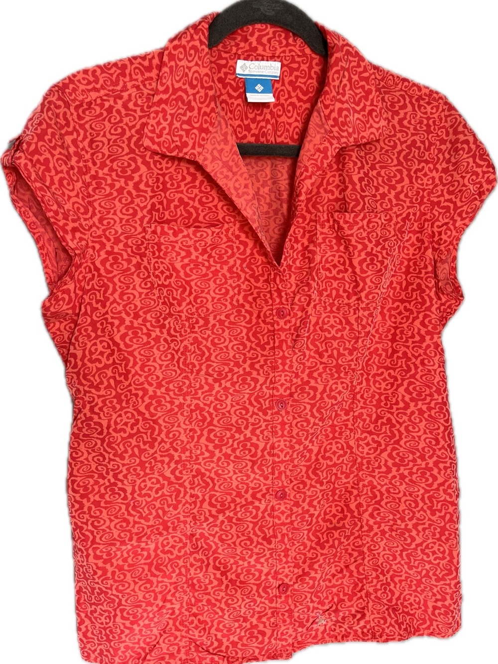 Women’s Large Red & Orange Columbia Collar Shirt, Classic Fit